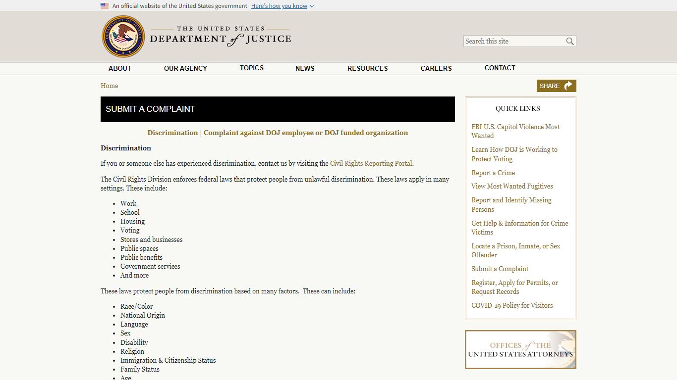 Submit a Complaint - United States Department of Justice